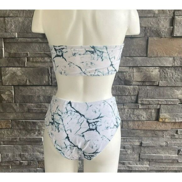 Zaful Marble Print‎ High Waisted Bandeau Bikini Set Size 4 - Picture 2 of 4